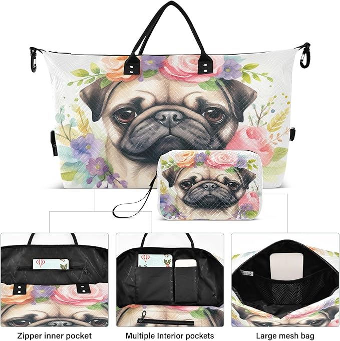 Pug Dog Travel Duffle Bag Gym Yoga Carry on Bags for Men Women Weekender Bag