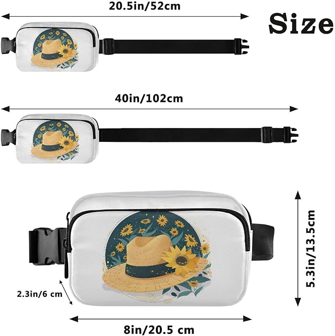 Hat with Sunflowers Fanny Pack for Women Men Water Resistant Fashion Waist Packs with Adjustable Strap Belt Bag for Travel Workout Jogging Hiking 21218959