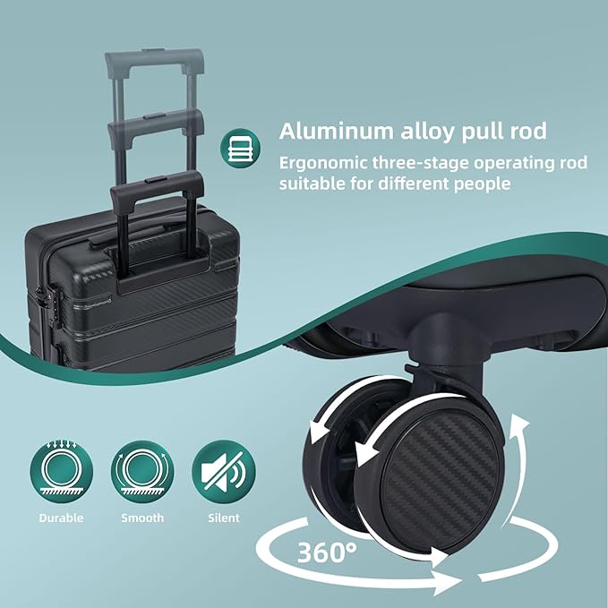 Carry on Luggage, PC Hard Shell Suitcase 22x14x9 Airline Approved TSA Lock YKK Zippered Double Spinner Wheels Lightweight Suitable for Men and Women, 20 Inch Dark Gray