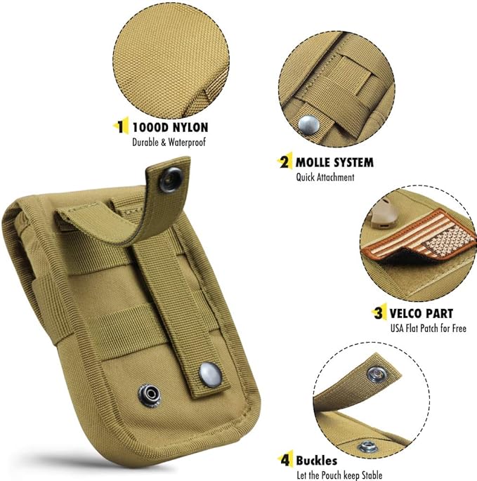 WYNEX Tactical Phone Pouch Molle,Smartphone Holster Bag EDC Utility Cellphone Lock Card Holder Organizer Fit for Waist Belt Case Include Tactical Gear Clip and U.S.A Patch