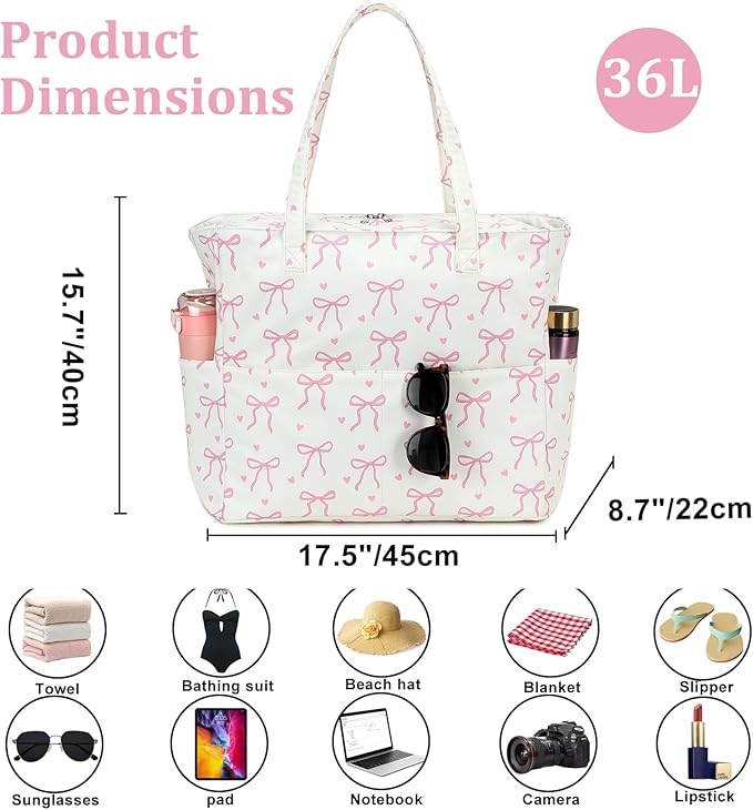 LEDAOU Large Beach Bag Women Waterproof Sandproof Zipper Beach Tote Pool Bag for Swim Gym Grocery Travel with Wet Pocket | Waterproof, Sandproof, Zipper, Pool, Gym, Grocery