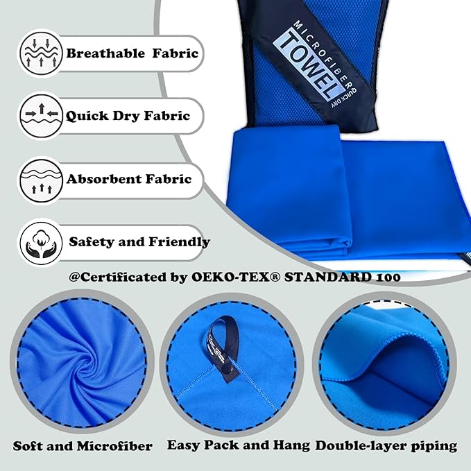 Reusable Quick Dry Beach Towels,Microfiber Travel Towel,Compressed Lightweight Bath Towel for Beach Hiking Gym Yoga Travel Sports Swimming Camping(Royal Blue, 12"*24")