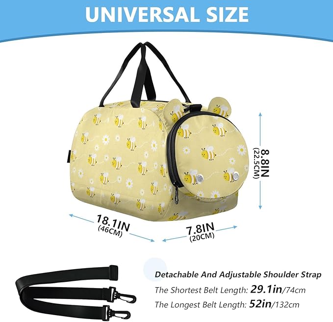 Bumble Bees Yellow Cute Gym Duffel Bag with Shoes Compartment Large Capacity Gymnastics Sports Bag for Travel, Swimming, Dance, Ballet bolsa de viaje para mujer