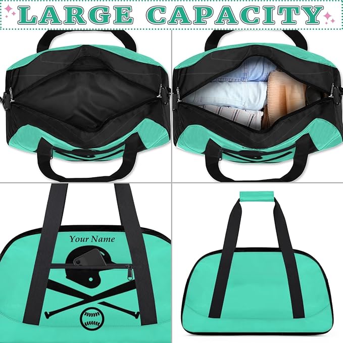 Custom Name Baseball Theme Boys Gym Travel Duffle Bag with Front Zipper Pocket Personalized Sports Bag for Overnight, Weekender, Carry On,18.9 * 8.7 * 10.6 in