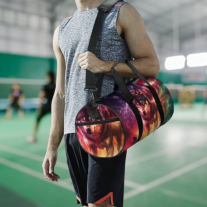 Wolf U.S Flag Gym Bag Travel Duffel Bag Lightweight Carry On Bags Weekender Bags for Women Men
