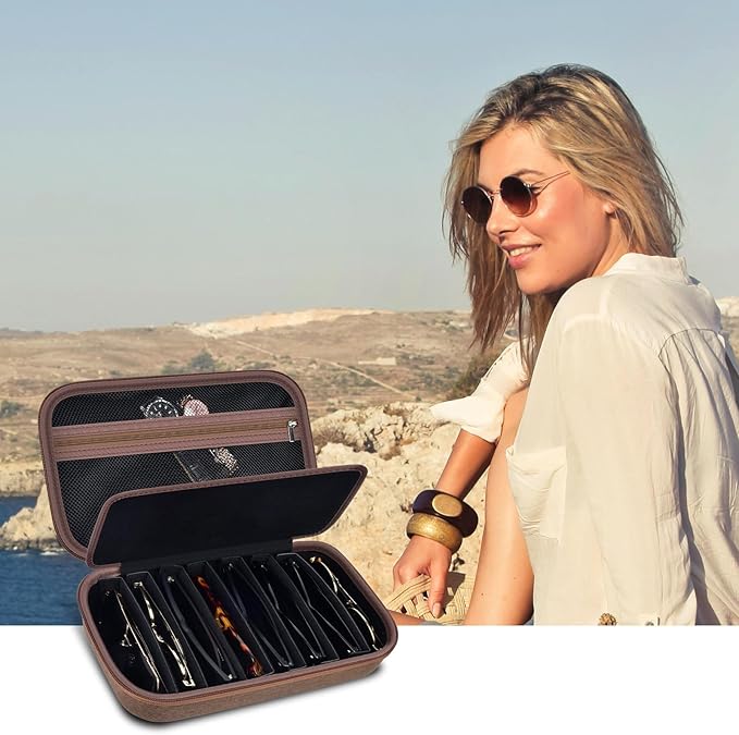 Travel Sunglass Organizer Case for 8 Pairs Polarized Sunglasses, Storage Box for Multi-style Dressers (Bag Only)