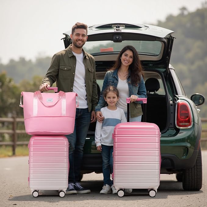 LARVENDER Luggage Sets 5 Piece Hardside Expandable Suitcase with Wheels Lock,PC+ABS Hardside Lightweight Rolling Suitcase for Women and Men,Peach Sparkling