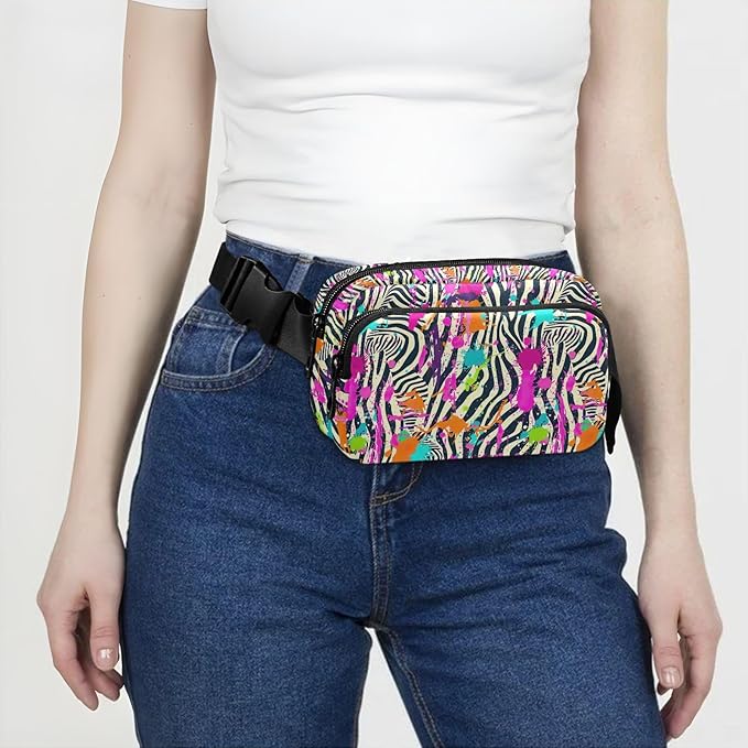 Colorful Zebra Print Fanny Pack for Women Men Water Resistant Fashion Waist Packs with Adjustable Strap Belt Bag for Travel Workout Jogging Hiking 21219420