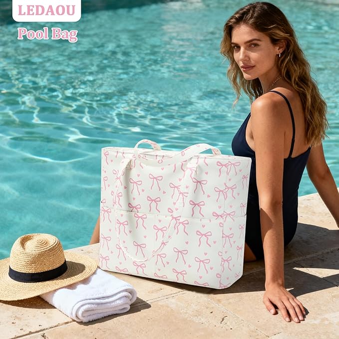 LEDAOU Large Beach Bag Women Waterproof Sandproof Zipper Beach Tote Pool Bag for Swim Gym Grocery Travel with Wet Pocket | Waterproof, Sandproof, Zipper, Pool, Gym, Grocery
