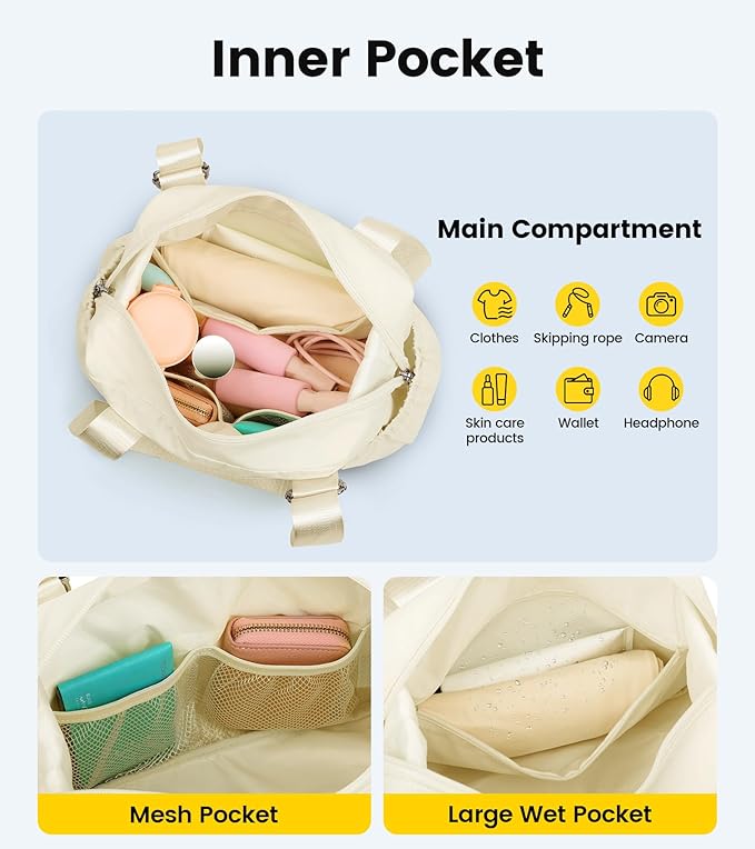 Vorspack Mini Gym Bag for Women - Small Duffle Bag Lightweight Duffel Bag with Wet Pocket Cute Sports Bag for Gym Dance Yoga - Beige