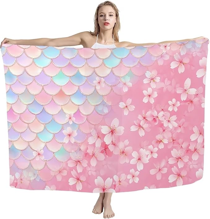 Mermaid Scale Gradient Print Beach Towel - Quick Dry Microfiber Beach Towel 110x78 Inches Sandproof Pool Towels, Thin Lightweight Compact for Travel Swimming Bath for Women Men (Size L)