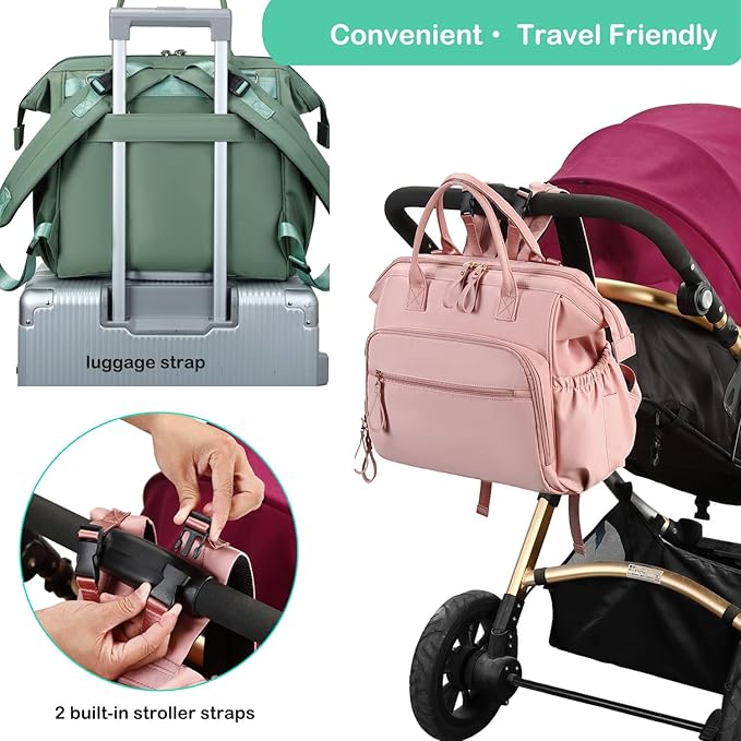 Large Diaper Bag Tote, 14 Pockets Stylish Baby Bag with Stroller Clips and 3 Insulated Pockets, Baby Shower Essentials