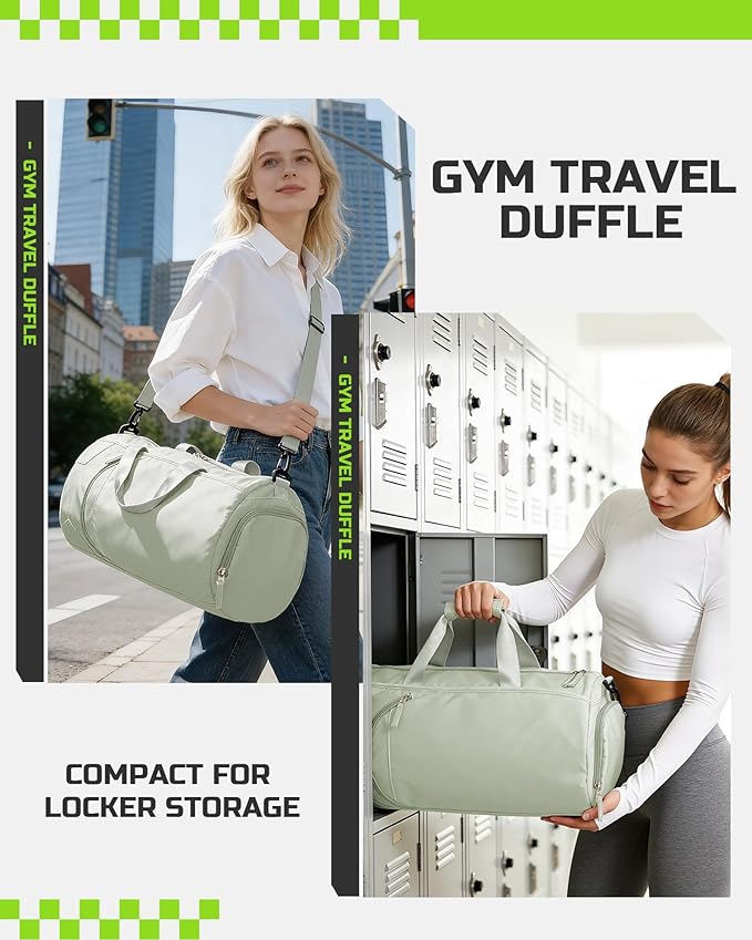 Gym Bag for Women And Mens with Shoe Compartment, Large Duffle Bag with Wet Pocket Carry-on Gym Duffle Bag for Travel and Sports Weekender Overnight Workout Bag Grass Green