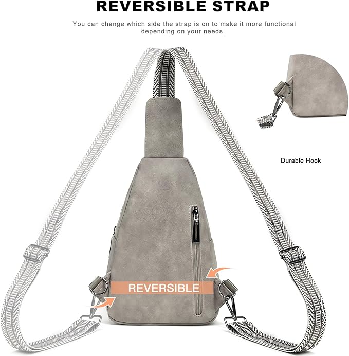 7L Crossboydy Sling Bag for Women Vegan Leather Crossbody Purse Fanny Pack Chest Bag for Travel,Light Grey