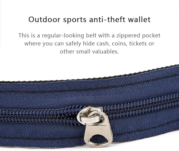 Anti Theft Money Belt Sports Waist Bag Zipper Close Wallet Concealed Travel Money Belt for Outdoor Running Hiking Polyester Black 3cm or 5cm (3CM)