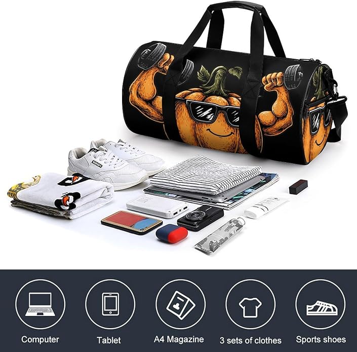 Power Pumpkin Weightlifting Mens Gym Bag for Women Sports Duffle Weekender Bags Travel Handbag Carry On