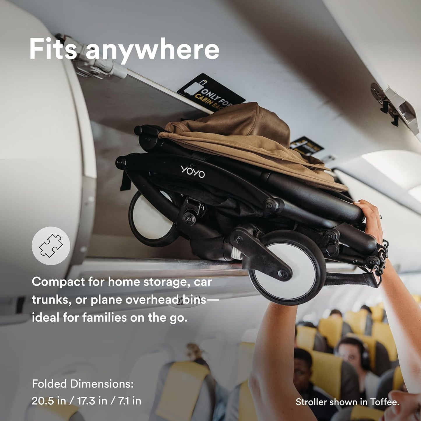 Stokke YOYO3 Stroller from 6 Months - Includes Black Frame/Ginger Seat Cushion + Canopy - Folds in & Out in a Flash - Light & Compact - Carry-On Compatible