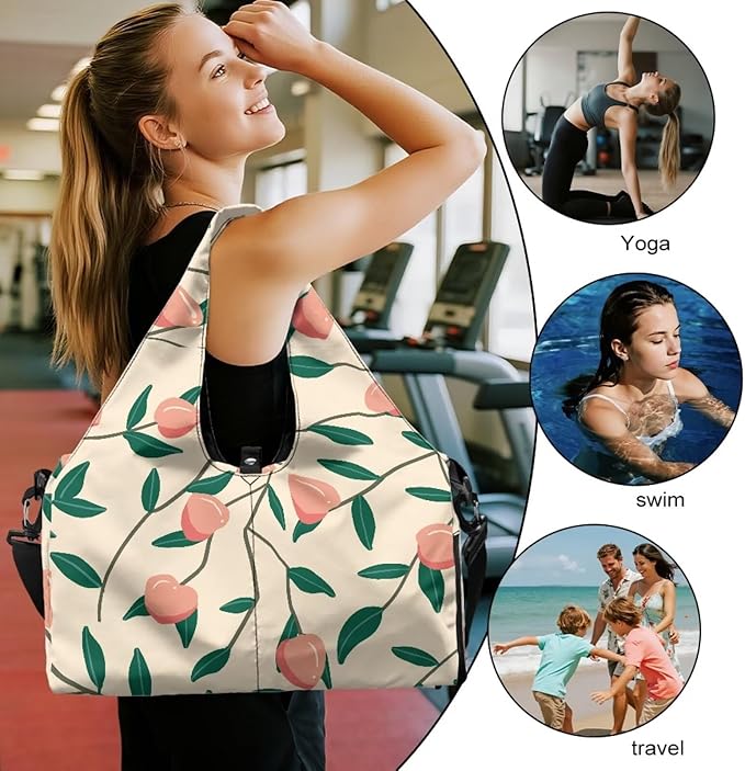 Travel Duffle Bag with Shoe Compartment, Wet Dry Storage Pockets, Peach Gym Bags for Women Yoga Mat Portable Weekender Bags for Camping Fishing Cycling