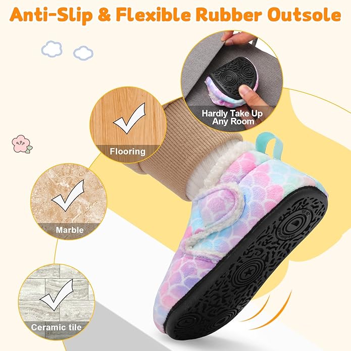 JOINFREE Toddler Slippers Boys Girls Adjustable House Shoes Barefoot Sock Shoes with Rubber Sole Baby Comfort Warm Indoor Outdoor Walking Shoe