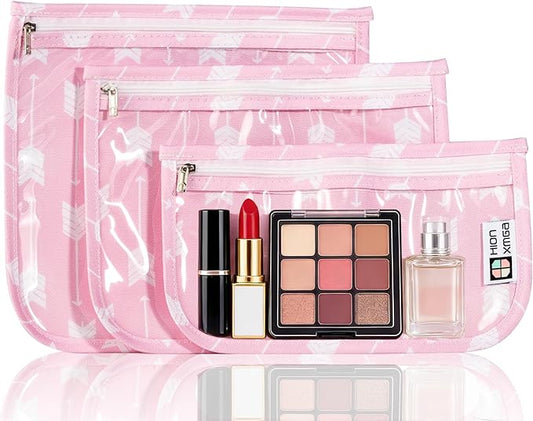TSA Approved Toiletry Bag, Set of 3 Clear Travel Toiletry Bag Quart Size Zipper Travel Pouch, Waterproof Makeup Cosmetic Bag for Women Men Kids Toiletries Carry on, Arrow B