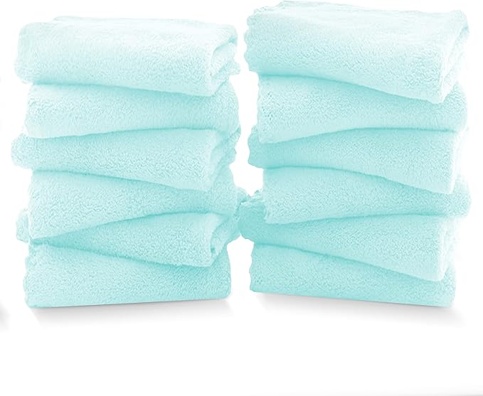 TENSTARS 12 Pack Premium Washcloths Set - Quick Drying- Soft Microfiber Coral Velvet Highly Absorbent Wash Clothes - Multipurpose Use as Bath, Spa, Facial, Fingertip Towel (Frozen Blue)