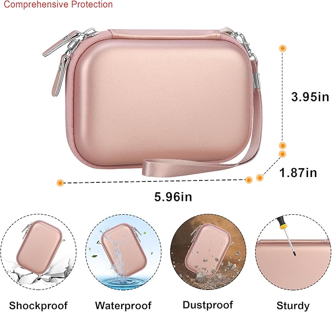 Elonbo Camera Carrying Case for KODAK PIXPRO FZ55/ FZ53/ FZ45/ FZ43 16MP Digital Camera, Vlogging Camera Storage Holder Travel Bag, Mesh Bag Fits Batteries, Cable, Memory Card, Card Reader,Rose Gold