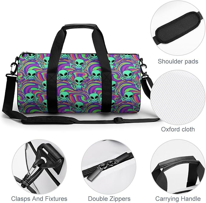 Weekender Carry on Beach Yoga Overnight Luggage Bag Gym Sports Travel Workout Bag Overnight Bags (Cool Alien Tie Dye)