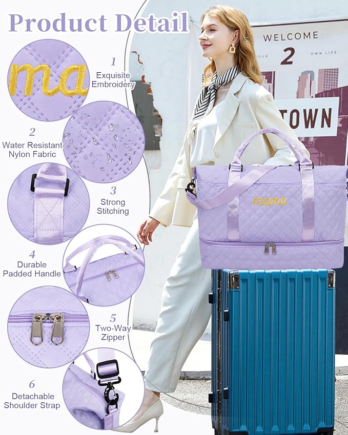 Mama Baby Pregnancy Hospital Bag Essentials for Women Labor Delivery Diaper Organizer with Shoe Compartment,2 Waterproof Toiletry Pouch Travel Duffle Bag for Mommy Weekender Overnight Gym Gifts,Purple