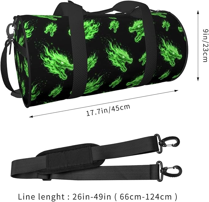 Sports Bag Lightweight with Inner Pocket Gym Bag Green Fire Flame Dragon Art Art for Men Women Duffle Bag for Travel
