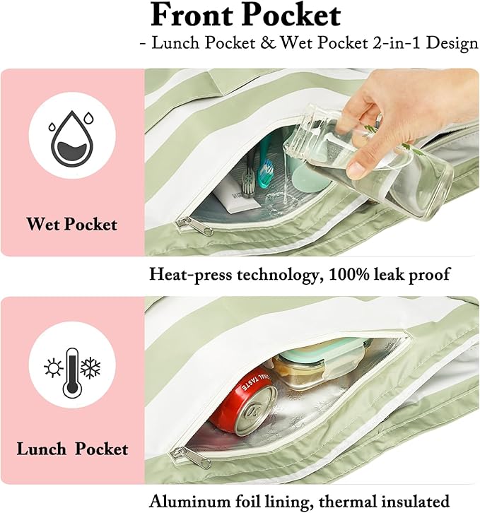 Large Canvas Beach Bag for Women, Beach Bags Waterproof Sandproof with Zipper & Wet Bag Cruise Essentials