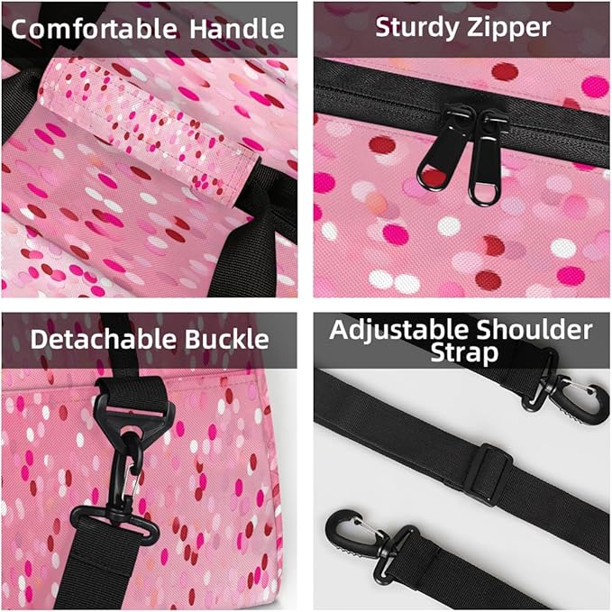 Sports Duffel Bags, Pink Sequins Water-Resistant Gym Duffle Bag for Men Women, Lightweight Weekender Overnight Bag for Fitness, Workout, Travel
