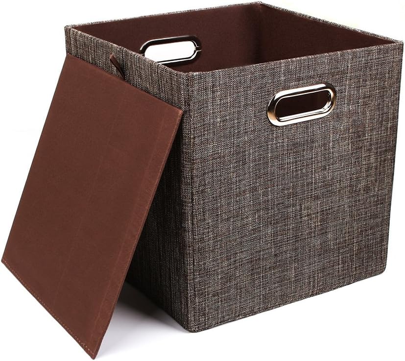 Storage Bins Cube Containers Boxes,Thick and Heavy Duty Fabric Drawers, 11×11 inch- Set of 4,Brown