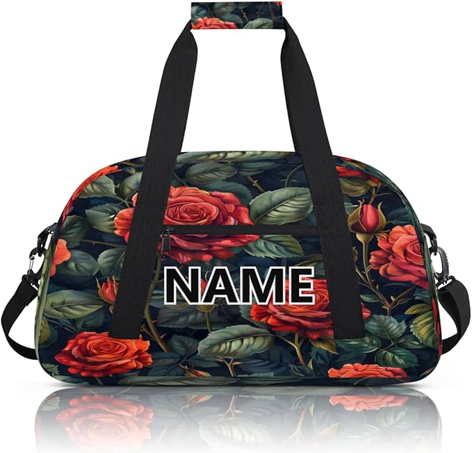 Red Roses Mini Gym Bag 18 inch for Women Men Waterproof Custom Flower Roses Red Travel Duffel Bag Carry On Overnight Tote Nurse Bag for Work Fitness Hiking