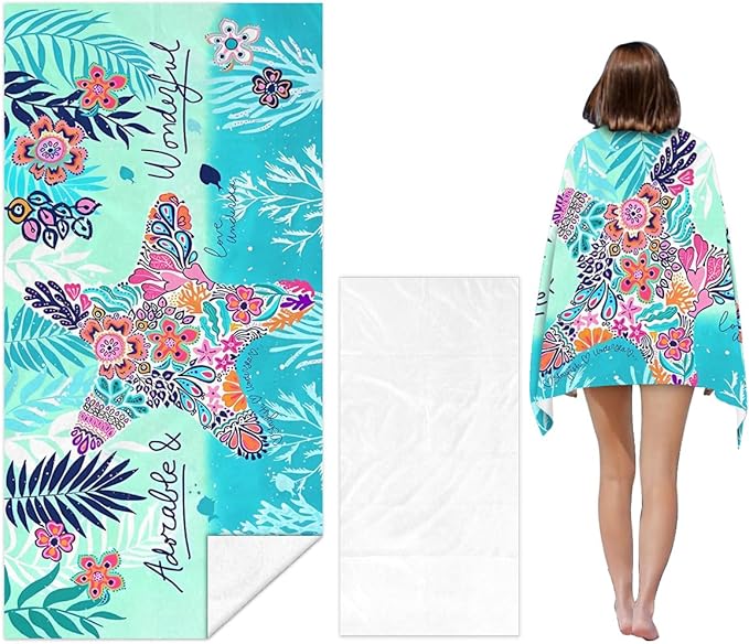 Starfish Beach Towel - 30x60 Inch Fast Dry Microfiber Towel, Lightweight & Versatile for Beach, Pool, Yoga, Travel, Ideal as Beach Blanket & Vacation Essential