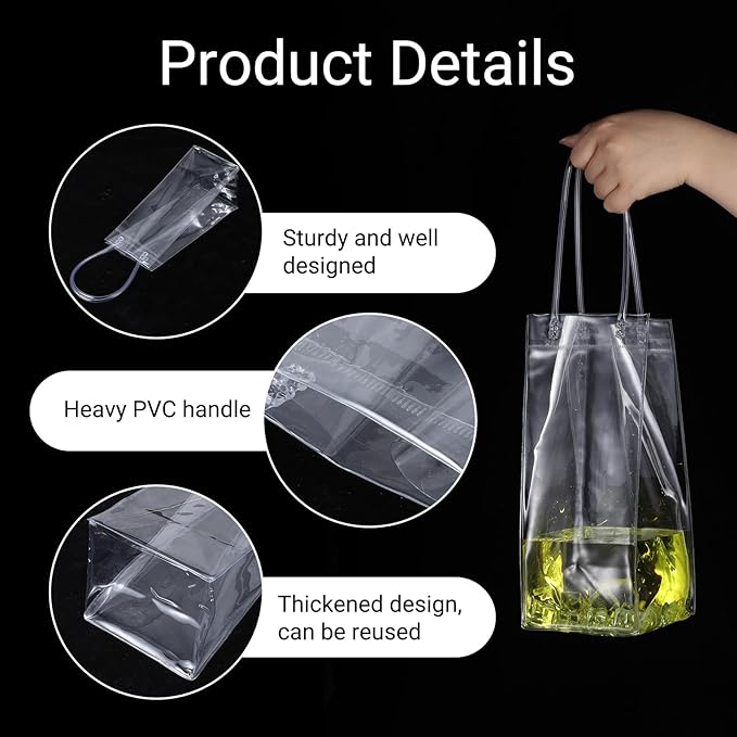 2 PCS Wine Cooler Bag, Clear Pvc Ice Wine Bag with Handle, Portable Foldable Wine Cooler Sleeve Bottle Bags for Party, Outdoor, Champagne, Cold Beer, White Wine Beverage
