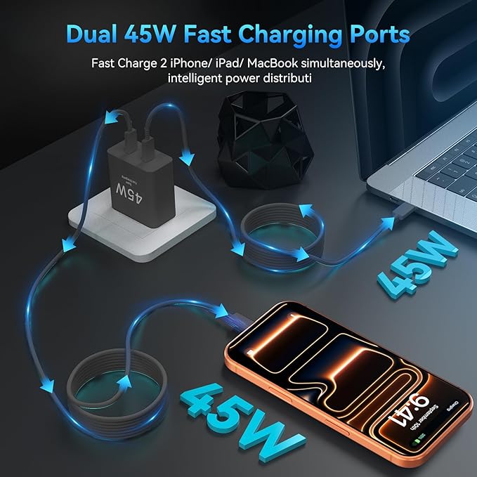 45W Super Fast USB C Phone Charger for Samsung,2Pack Dual Port Type C Fast Charger Block with Extra Long 6.6 FT USB C Fast Charging Cable Cord for Samsung Galaxy S26/S26+/S25/S25 Ultra/S24/S23/S22