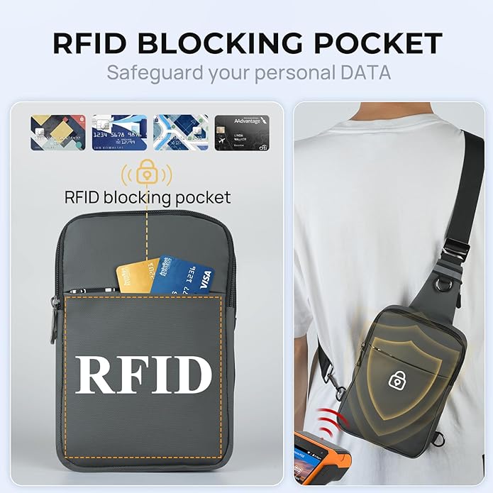 BROADREAM Mini Sling Bag for Men Women Small Crossbody Backpack Shoulder Bags with RFID & Waterproof for Hiking Trave Running