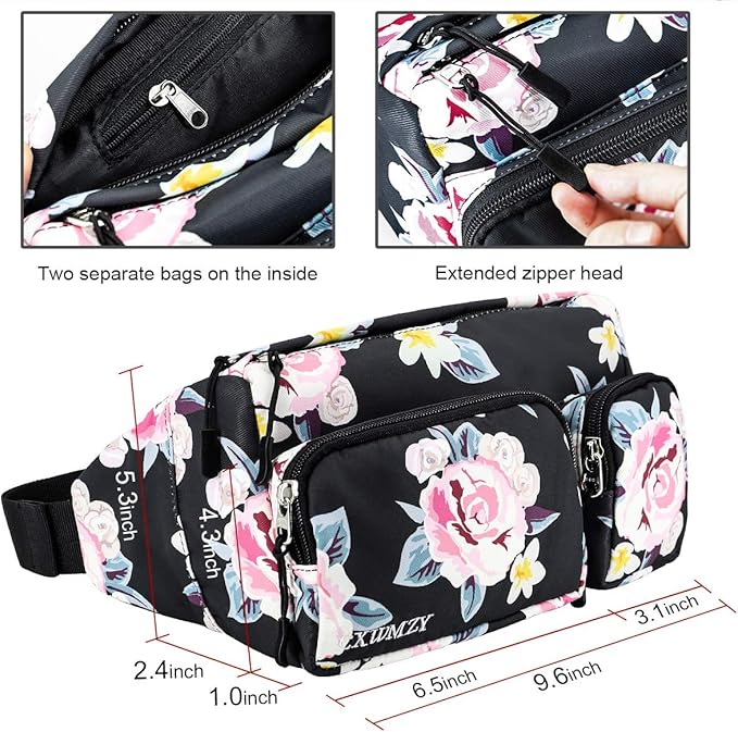 CXWMZY Fanny Packs For Women & Men, Waist Bag Hip Bum Bag Strap Extension Large Capacity Easy Carry Any Phone Passport Wallet for Outdoors Workout Traveling Casual Running Hiking Cycling Dog Walking