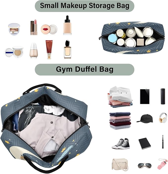Travel Duffle Bag, Good Night Moon Capybara Gym Bag with Storage Bag Weekender Overnight Bag for Men Women Trip Sports Yoga