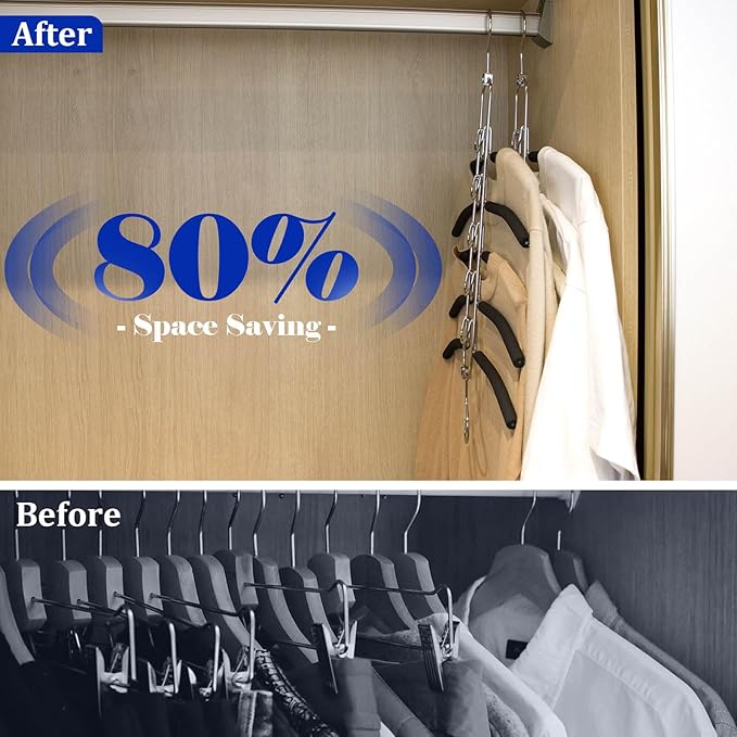 4 Pack 5-in-1 Anti Slip Stainless Metal Clothes Hange,Space Saving Thin Shirt Hangers,Multi Layers Magic Sweater Hanger,Used for Wardrobe Organizer or Vacation and Business Trips