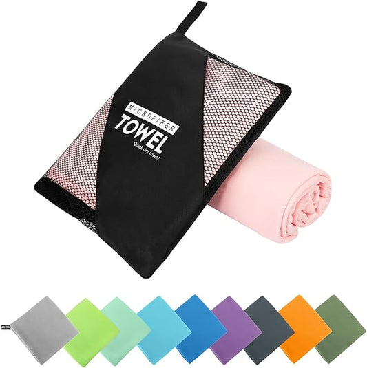 Microfiber Travel Towel, Soft Lightweight Quick Dry Towel, Super Absorbent Compact Travel & Sports & Beach Towels for Camping, Backpack, Gym, Swimming, Yoga, Hiking (L:24"×48" -Rose Pink)