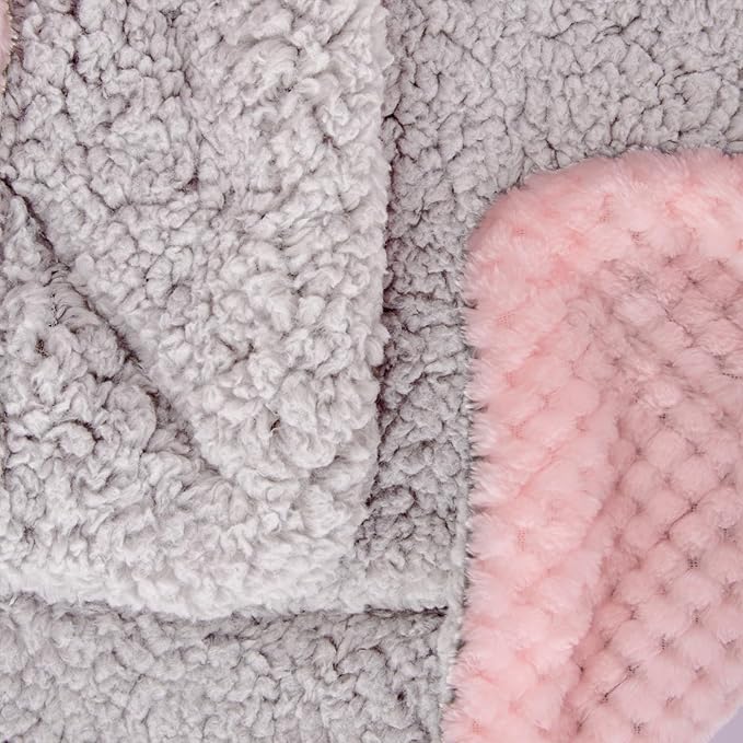 Fuzzy Sherpa Reversible Blanket for Baby, Soft Warm Cozy Coral Fleece Toddler, Infant or Newborn Reversible Blanket for Crib, Stroller, Travel, 30”×40”, Baby Pink