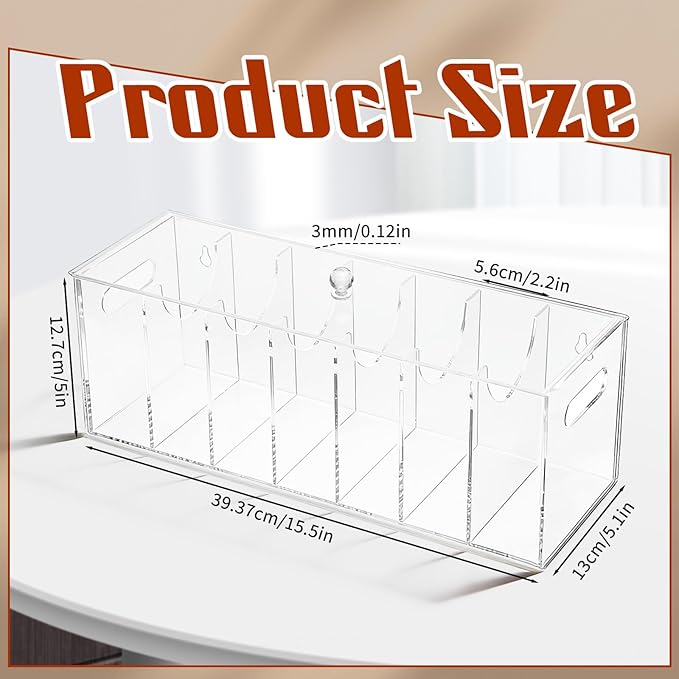 Acrylic Belt Organizer, Belt Organizer for Drawer with Lid and Handle Dustproof 7 Compartments 2 in 1 Beltbox Hangable Sock Storage Durable for Storing Ties in Wardrobes and Drawers