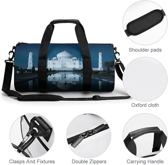Sports Gym Bag for Women Men Travel Duffel Bag Tote Weekender Bag Taj Mahal Carry on Overnight Bag for Travel Swimming Fitness Workout Sports Duffle Bag
