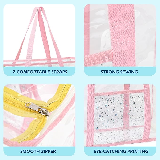 Clear Beach Bag for Women, Large Pool Tote Cruise Vacation Essentials - Zipper Closure, Waterproof, Sandproof