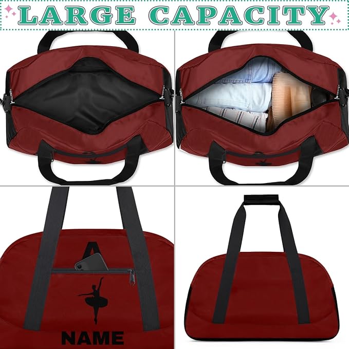 Personalize-Kids-Sports-Duffel-Bags With Custom Name Text Carry-On Overnight Travel Gym Lightweight Dance Pattern Sports Bags For Girls Boys Kids,Red