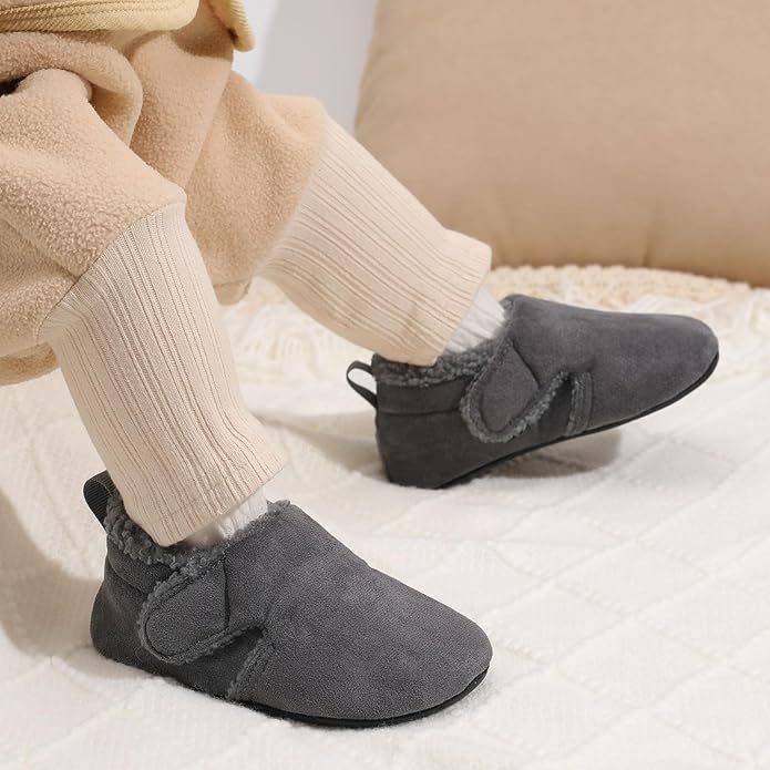 JOINFREE Toddler Slippers Boys Girls Adjustable House Shoes Barefoot Sock Shoes with Rubber Sole Baby Comfort Warm Indoor Outdoor Walking Shoe