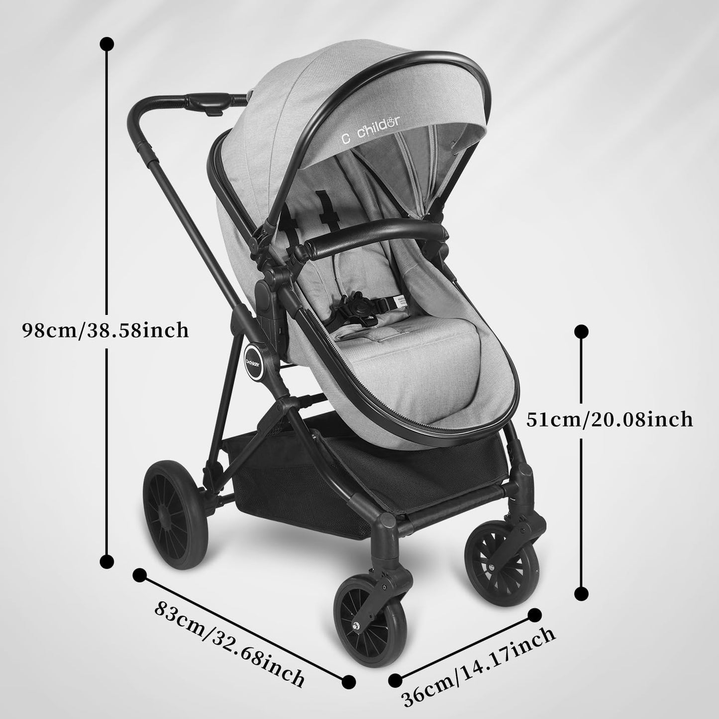 Lite 2.0 Baby Stroller with Newborn Mode, 2-in-1 Foldable Infant Stroller with Reversible Seat and UPF 50+ Canopy