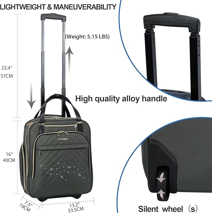VANKEAN Carry On Underseat 16-inch Multi-functional Underseater Lightweight Overnight Suitcase with Wheels, Roller Case for Men Women Travel Business