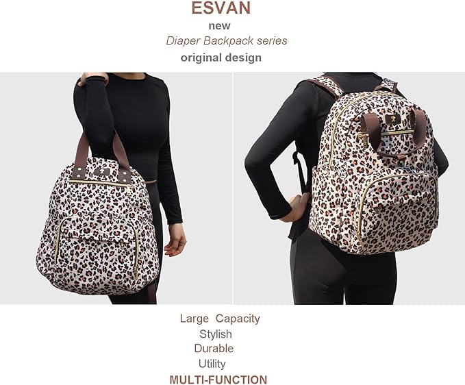 Diaper Bag Backpack, Large Capacity Multifunction Baby Essentials Fashion Travel Pack Linen Canvas office Laptop Bag (Canvas leopard print)